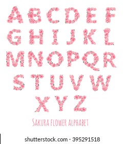 Vector Colorful Flower Font - Font Made With Sakura Flowers And Leaves - Floral Alphabet Letters Set, Vector Design