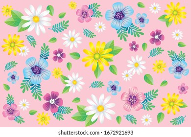 Vector colorful flower on pink background. EPS10.