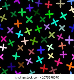 Vector Colorful Flower Seamless Pattern on Black Background