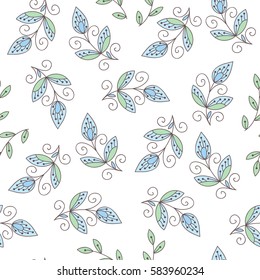 Vector colorful flower seamless pattern with leaves. Cute abstract floral background. Scrapbook cute summer paper