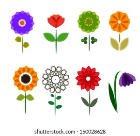 vector colorful flowers icon set isolated on white