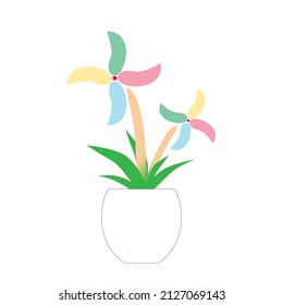 vector colorful flowers in pots, which are blooming, you can use for wall displays and others
