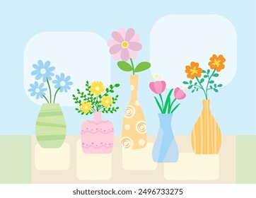 vector colorful flowers in vase collection