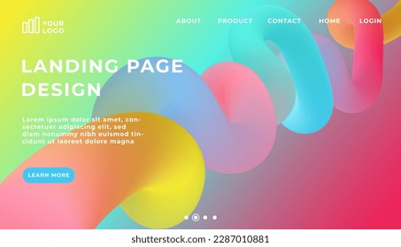 Vector colorful fluid landing page design for summer collection