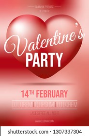 Vector colorful flyer, cover presentation of Valentines party with big heart in red color