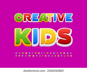 Vector colorful flyer Creative Kids. Bright creative 3D Font. Modern Alphabet Letters and Numbers set