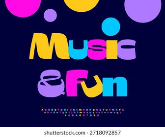Vector Volante colorido Música y diversión. Fuente de Festiva Bright. Letras y números del alfabeto digital de moda