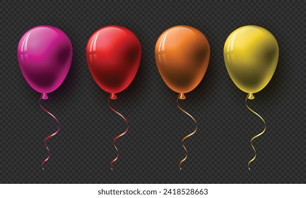 Vector colorful flying balloons on transparent background.