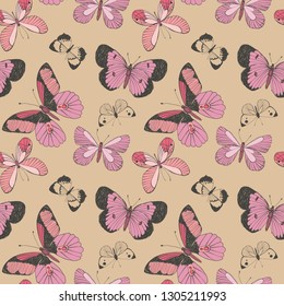 Vector colorful flying butterflies seamless pattern background. Perfect for textile design, fashion prints, paper background and print on demand products.