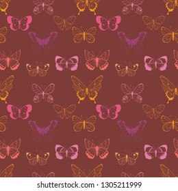 Vector colorful flying butterflies seamless pattern background. Perfect for textile design, fashion prints, paper background and print on demand products.