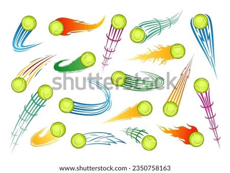 Vector colorful flying tennis balls with motion trails