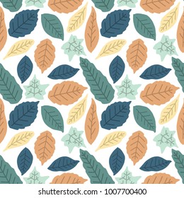 vector colorful foliages seamless pattern isolated in white back