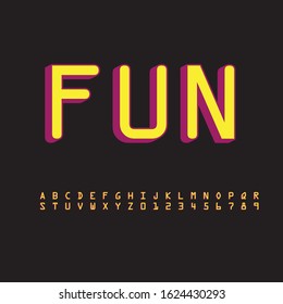 vector colorful font alphabet and numbers, fun word on black background