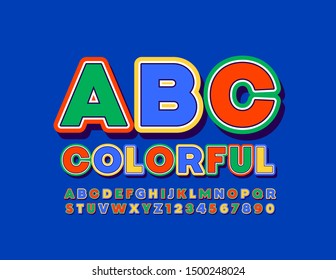 Vector colorful Font for Kids. Bright creative Alphabet Letters and Numbers.