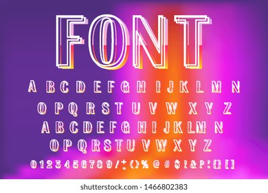 Vector colorful font modern typography. 3d alphabet slanted sans serif style 