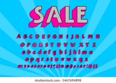 Vector colorful font modern typography. 3d alphabet slanted sans serif style for party poster, promotion, kids book, greeting card, t shirt, sale, printing on fabric, decoration, stamp, special offer