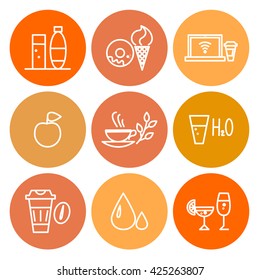 Vector colorful food icon set isolated on white background. Simple icon isolated, insignia, emblem, symbol, brand, thumbnail. Flat food icon concept for shops, coffee, restaurants, cards, banners.