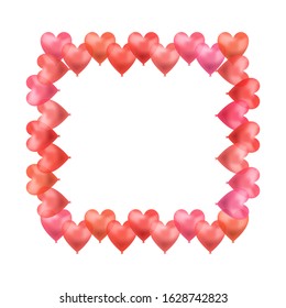 Vector Colorful Frame, Heart Balloons, Red Color, Background Template, Romantic Love Illustration.