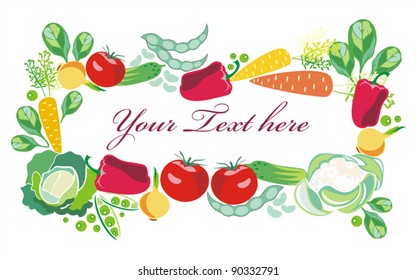 vector colorful frame for text with decorative fresh  vegetables on white background