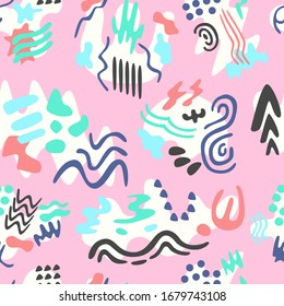 vector colorful freeform shape seamless pattern on pink