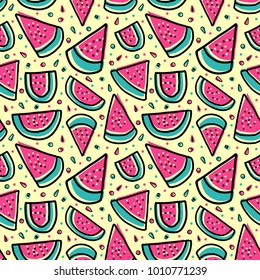 vector colorful fresh fruit watermelon slice seamless pattern is