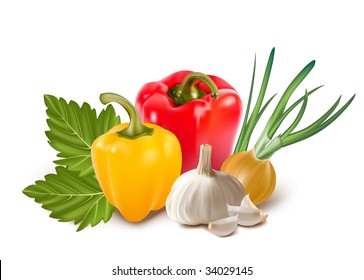 Vector. Colorful fresh group of vegetables.