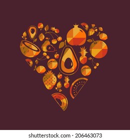 Vector colorful  fruit heart.