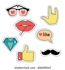 Vector colorful funny patches. Stylish prints