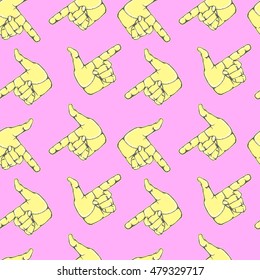 Vector colorful funny seamless background in modern style. Pointing finger hand gesture.