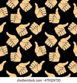 Vector colorful funny seamless background in modern style. Thumbs up hand gesture.
