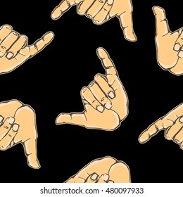 Vector colorful funny seamless pattern with palms on black background in modern style.