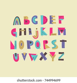 Vector colorful funny trendy uppercase alphabet. Display font for posters, music placards and ect.