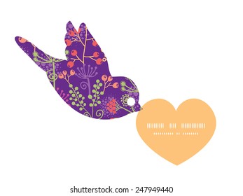 Vector colorful garden plants birds holding heart silhouette frame pattern invitation greeting card template