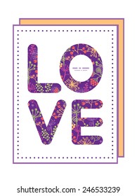 Vector colorful garden plants love text frame pattern invitation greeting card template