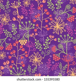 Vector colorful garden plants seamless pattern background with hand drawn elements