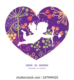 Vector colorful garden plants shooting cupid silhouette frame pattern invitation greeting card template
