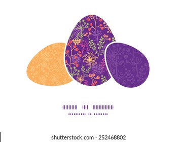 Vector colorful garden plants three matching Easter egg sillhouettes frame card template