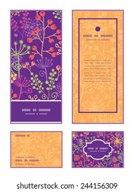 Vector colorful garden plants vertical frame pattern invitation greeting, RSVP and thank you cards set