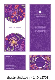 Vector colorful garden plants vertical frame pattern invitation greeting, RSVP and thank you cards set