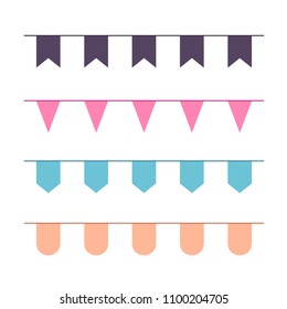 vector colorful garlands of flags. Vector ribbon set for page decor. Set of decorative colored horizontal festoons isolated on white.