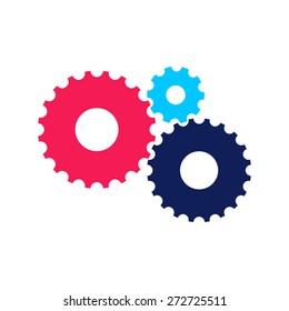 Vector colorful gears icon in flat design. Cogwheels connection