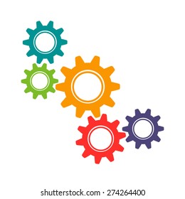 Vector colorful gears icon in flat design. Cogwheels connection
