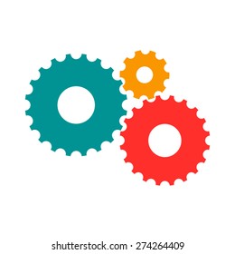 Vector colorful gears icon in flat design. Cogwheels connection