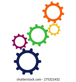 Vector colorful gears icon in flat design. Cogwheels connection