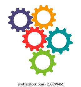 Vector colorful gears icon in flat design. Cogwheels connection