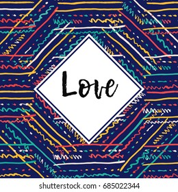 Vector colorful geometric abstract pattern: polka dots, stripes, waves. Love - stock vector