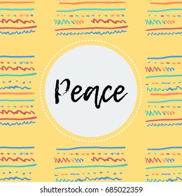 Vector colorful geometric abstract pattern: polka dots, stripes, waves. Peace - stock vector