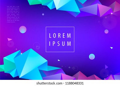 Vector colorful geometric background. Faceted modern 3d shapes, blue and purple horizontal orientation flyer, brochure, web page, ad.
