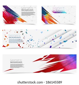 Vector colorful geometric banners with watercolor.