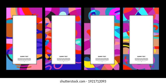 Vector colorful geometric and curve frame and border background pattern for Summer banner and social media story template 
